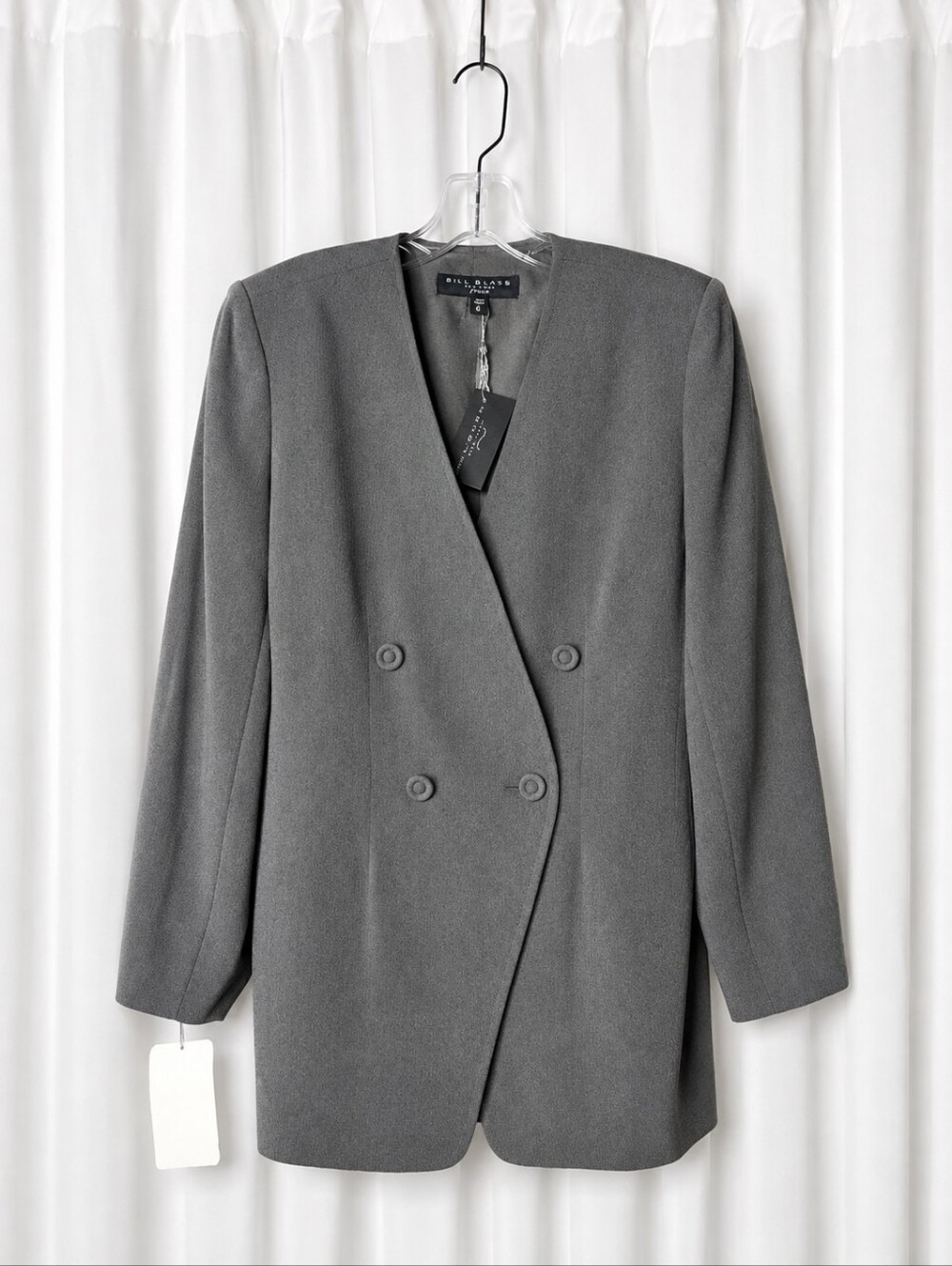 Vintage Bill Burns NY Graphite Wool Silk Double Breasted Collarles Career Blazer